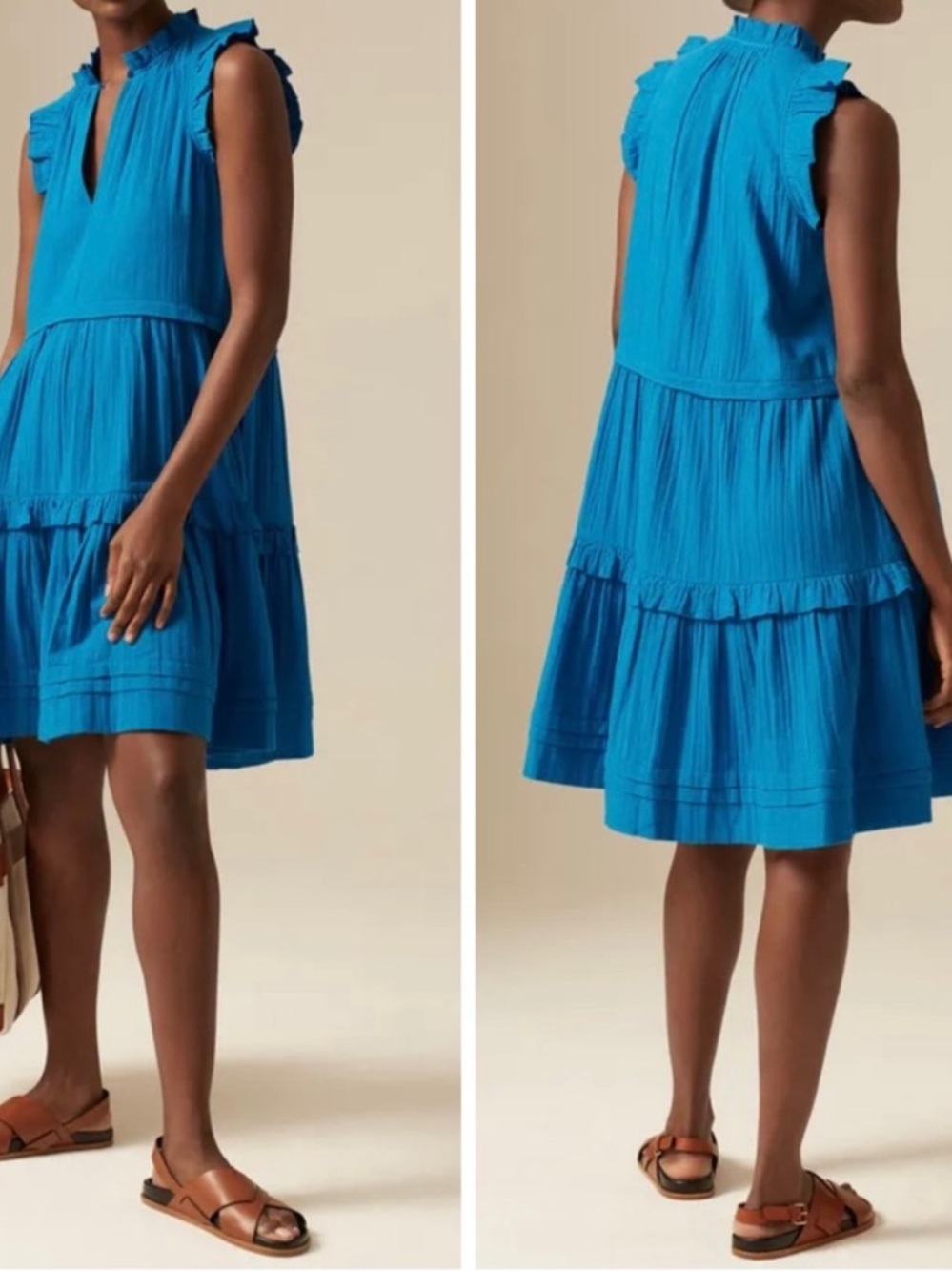 ME+EM Dress Cheesecloth Lapis Short Swing Tiered Mini in Blue